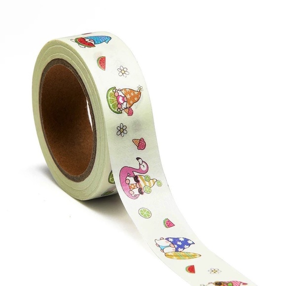 Gnome Summer Party, Flamingo Float, Surfboard, Watermelon, Washi Tape, 1 Roll - Picture 5 of 6